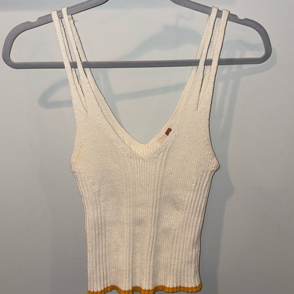 Anthropologie Pilcro Double Strap Ribbed Sweater Tank Size XS Cream/Dark Yellow - Picture 5 of 12